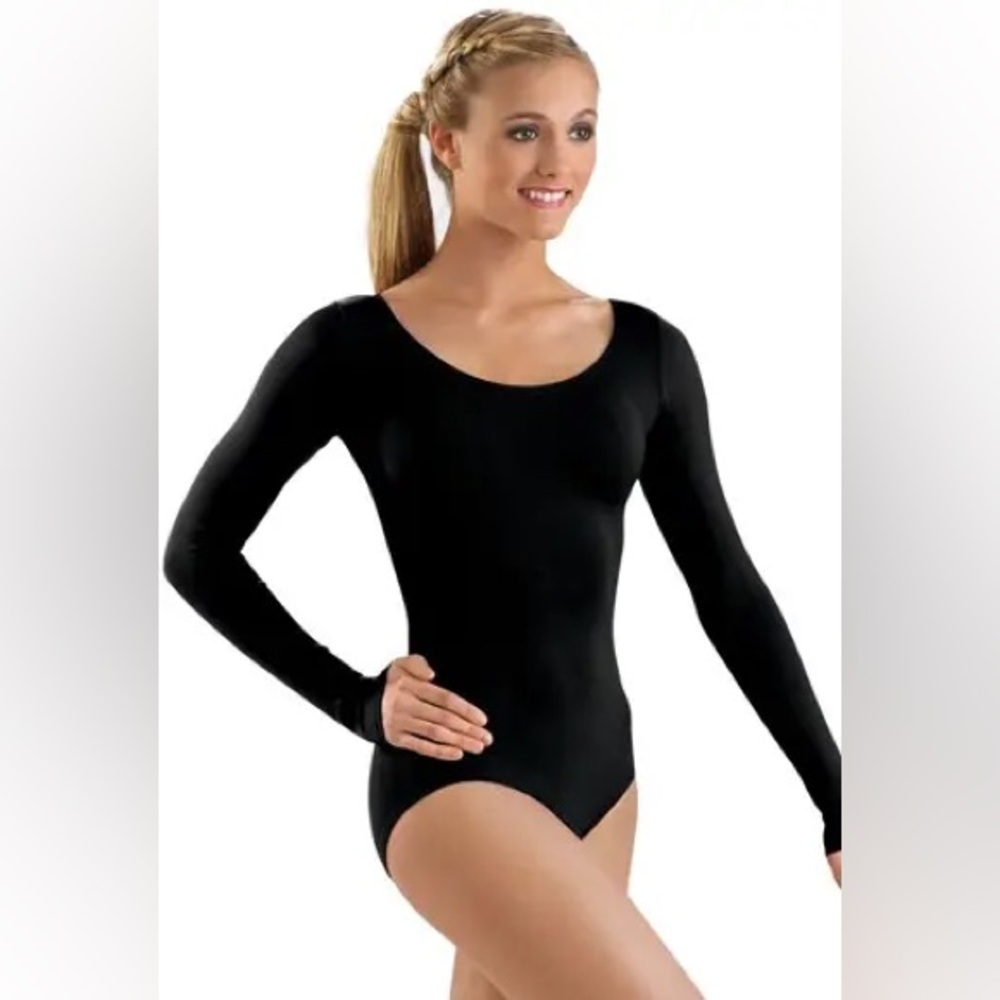 Capezio Long-Sleeve Scoop Neck Nylon Black Medium